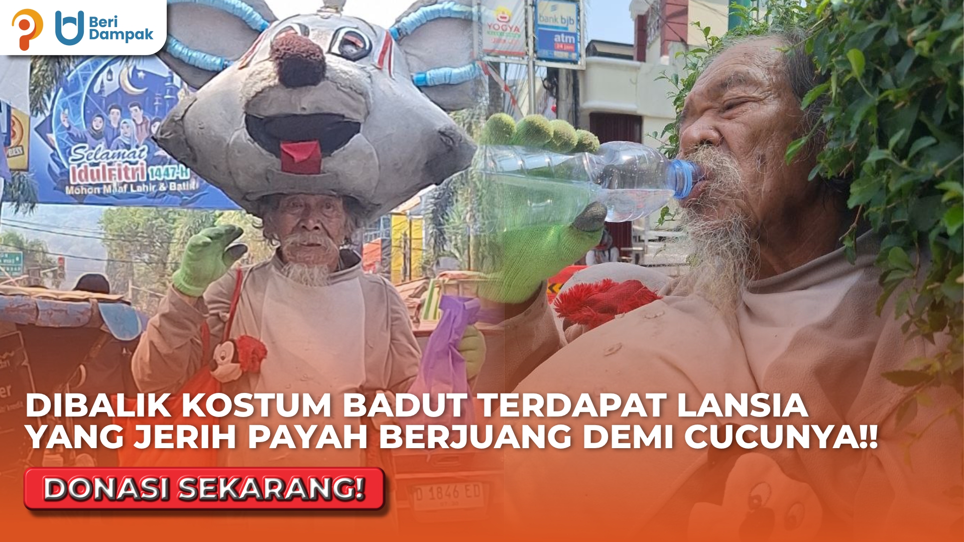 DEMI UPAH 10RIBU! Kakek Badut ini Rela Keliling Puluhan Kilometer Demi Cucu-Nya!